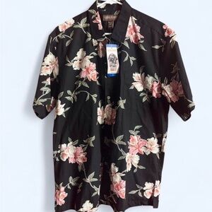 NWT Cooke Street Hawaiian Men's Black Floral Casual Button Down Shirt. Large.
